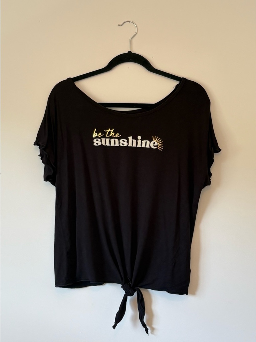 Be the Sunshine Tie-Front Short Sleeve Tee - Black - Picture 1 of 4